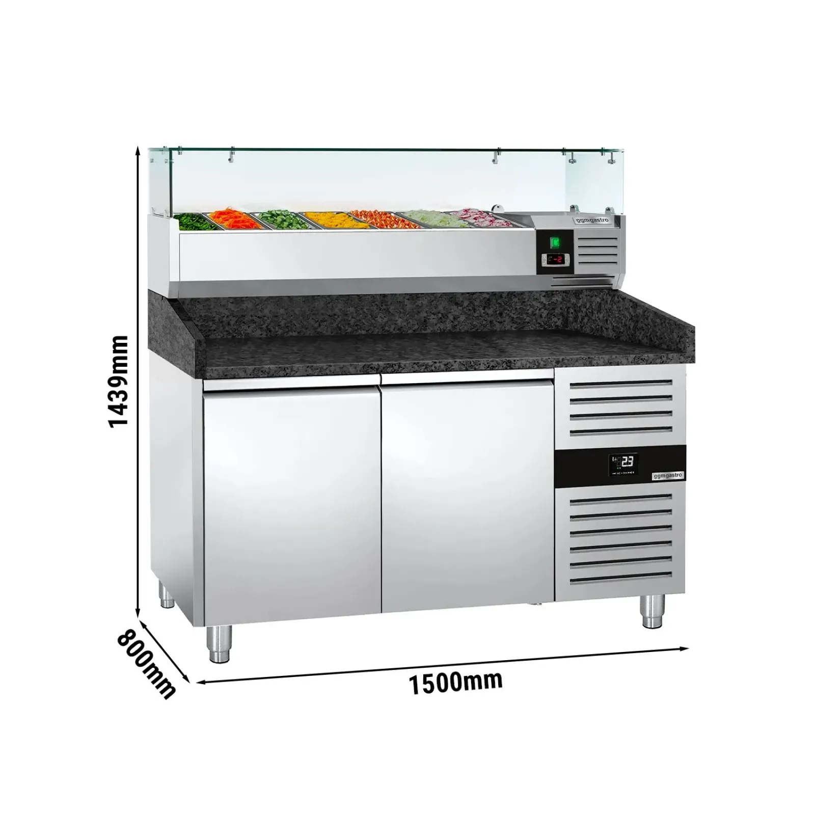 Холодильний стіл для піци зі скляною вітриною PREMIUM - 1,5 x 0,8 m GGM Gastro POS158SG#AGG153ND