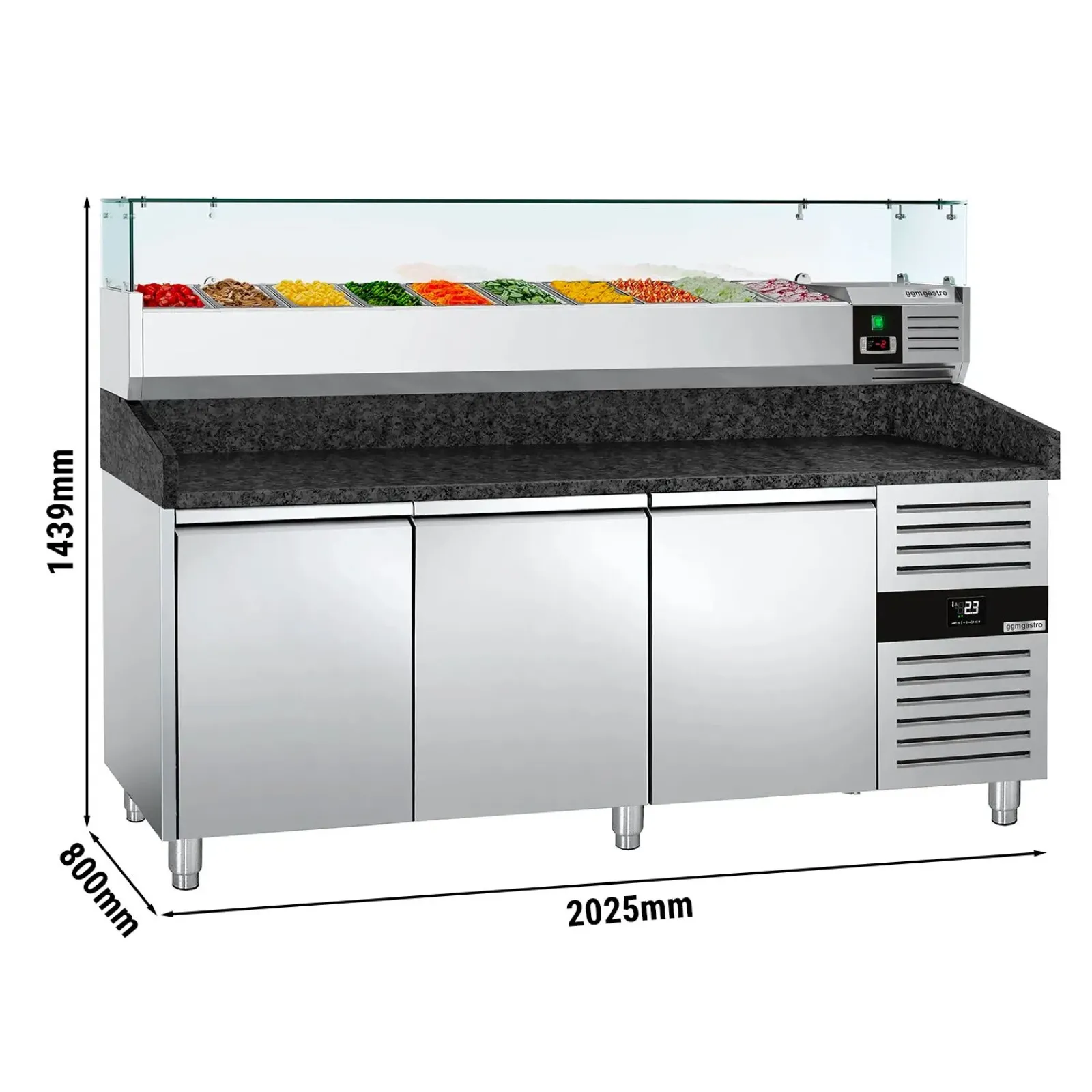 Холодильний стіл для піци зі скляною вітриною PREMIUM - 2,0 x 0,8 m GGM Gastro POS208SG#AGG204ND