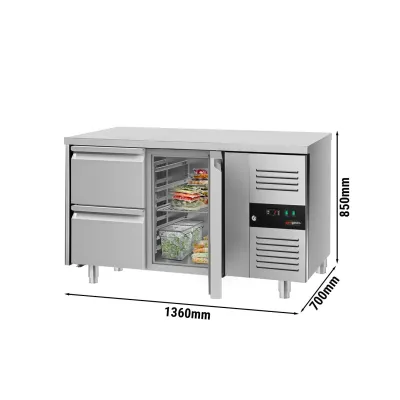 Холодильный стол ЕСО - 1,36 x 0,7 m 2 выдвижн.секции GGM Gastro KTS147ND#1T#2S