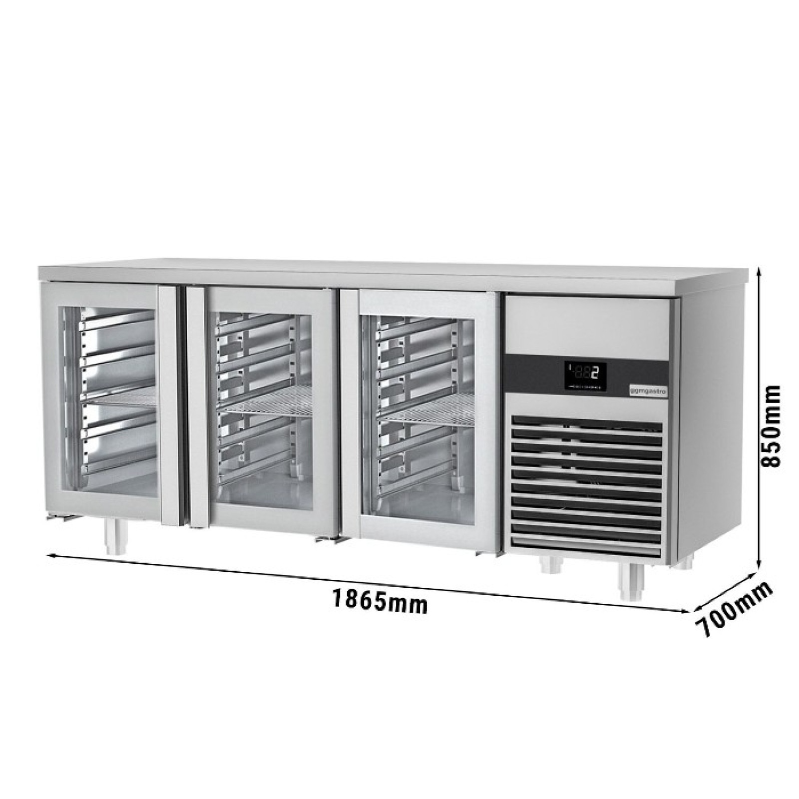 Холодильний стіл PREMIUM - 1,86 x 0,7 м - 3 скляні двері GGM Gastro KTF187ND-EF#3G - 2