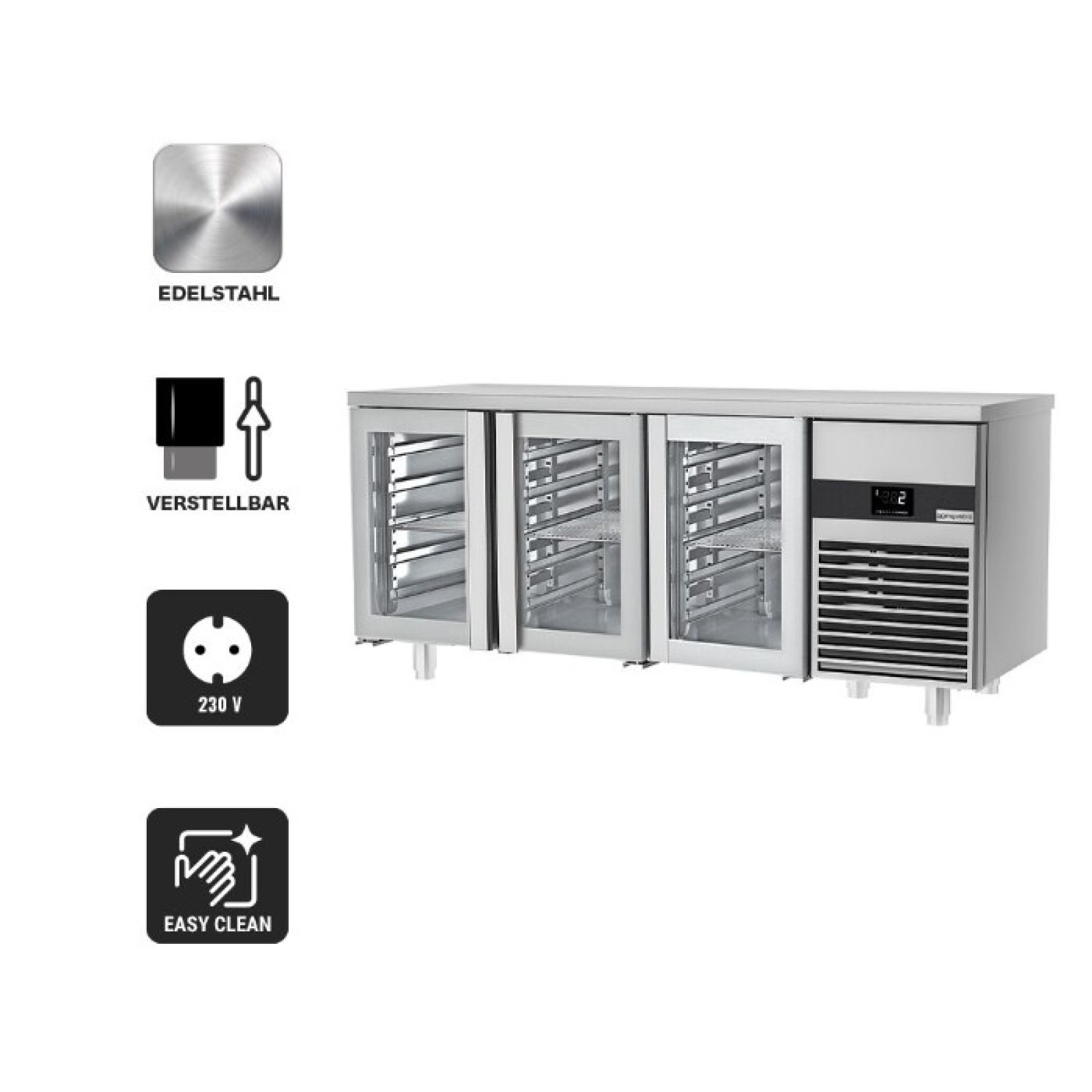 Холодильний стіл PREMIUM - 1,86 x 0,7 м - 3 скляні двері GGM Gastro KTF187ND-EF#3G - 1