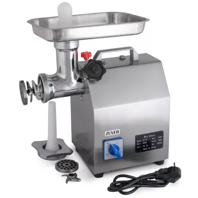 Мясорубка профессиональная ZUVER 12 Grinder Profi Budget Holder Reverse 850W мотор алюминий, горловина из стали, непостоянный реверс, ручка для переноски