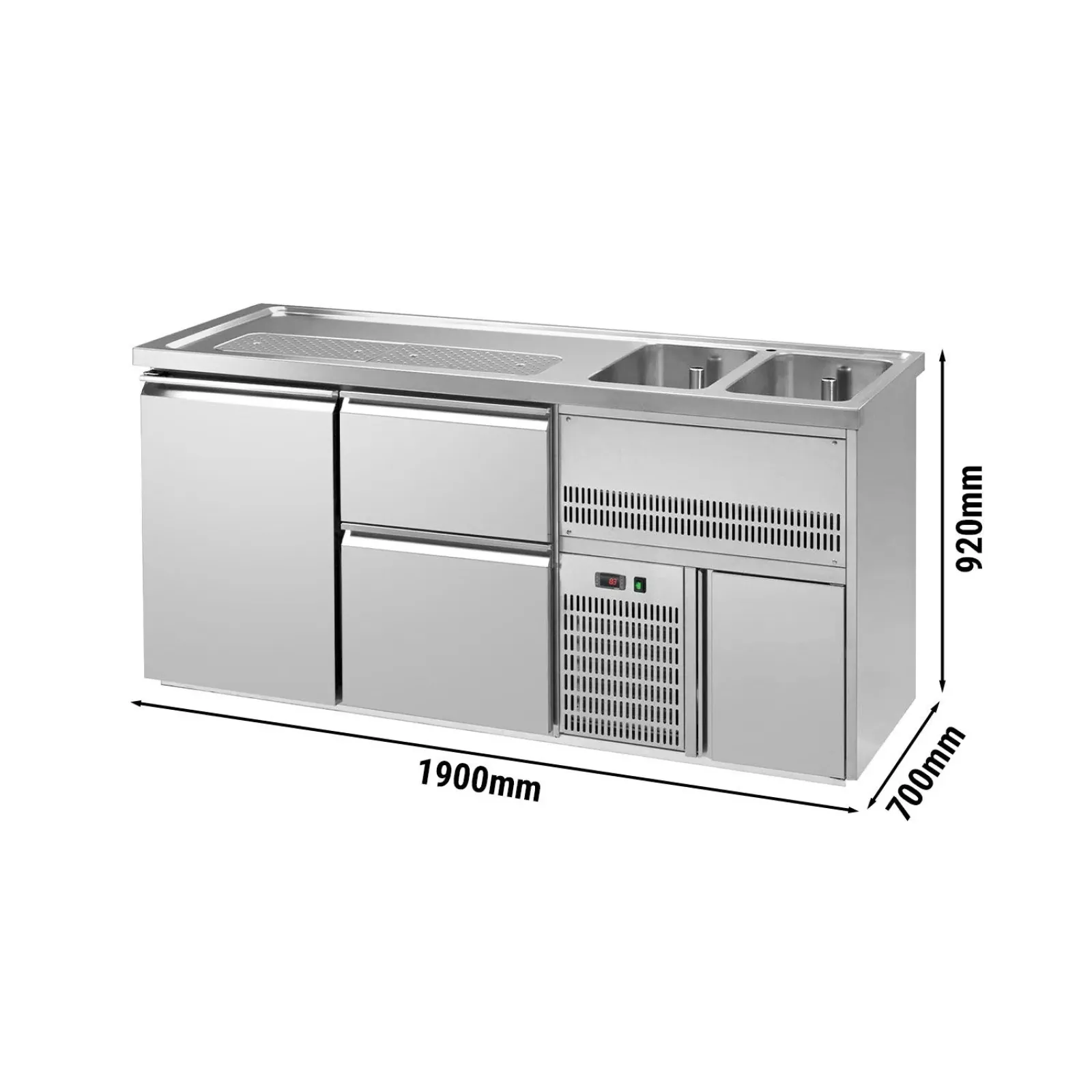 Пивний прилавок 1,95 x 0,7 м - з 1 дверцятами з 2 висувними секціями 2/5+3/5 GGM Gastro BRA207#ETA#SBA2535