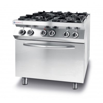 Плита газова 4-х конфорочна Hendi 225882 Kitchen Line з електричною конвекційною жарочною шафою GN 1/1