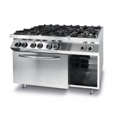 Плита газова Hendi 225899 6-ти конфорочна Kitchen Line з електричною конвекційною жарочною шафою GN 1/1