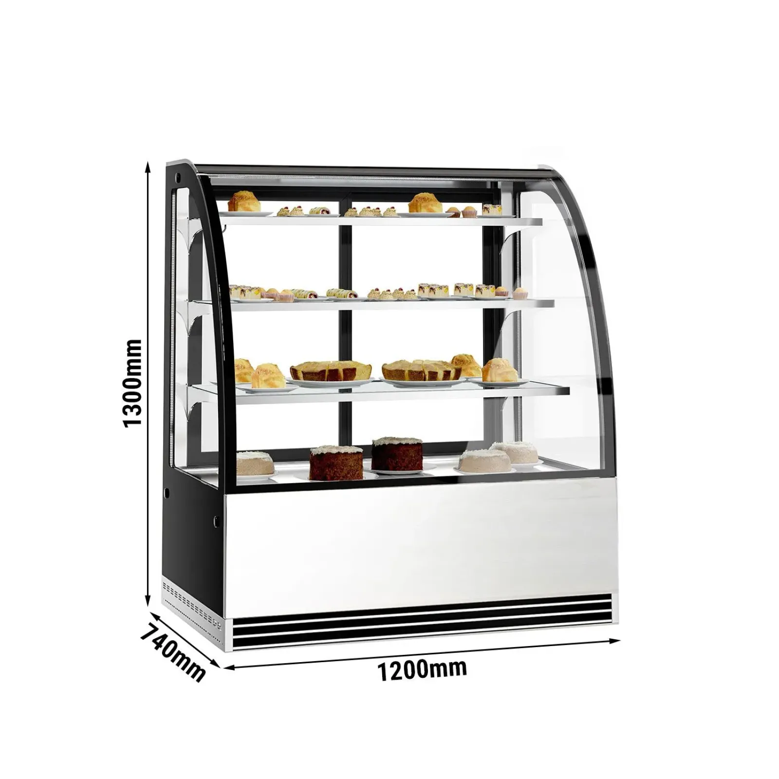 Вітрина кондитерська 1,2 m - 3 полиці - з гнутим склом (LED) GGM Gastro KTH12713R