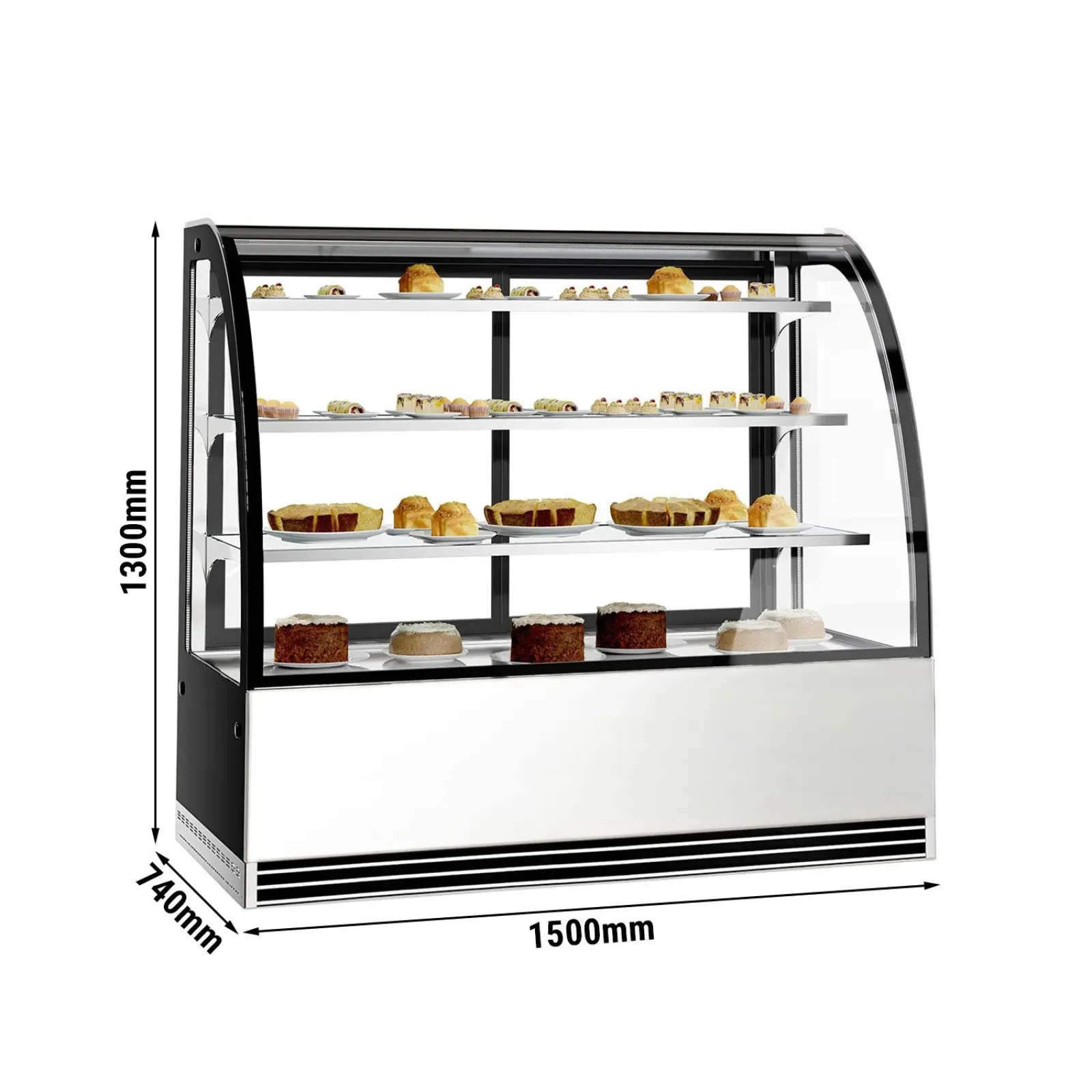 Вітрина кондитерська 1,5 m - 3 полиці - з гнутим склом (LED) GGM Gastro KTH15713R